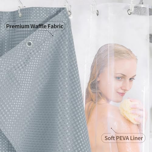 QiyI 3 in 1 Waffle Shower Curtain Set with Liner, Fog Blue, 72 x 72 | Shower Curtain and Liner Set with Hooks, Waterproof Bathroom Curtain with PEVA Liner & 12 Double Sided Clear Plastic Rings - color: Fog Blue, size: 72"W x 72"L (Pack of 1)
