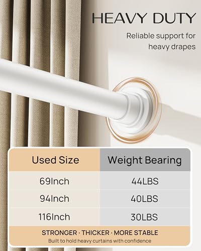 Extra Long Tension Curtain Rod No Drill by EZFurni, 82–123 Inch Heavy Duty Tension Rod with Lock-In Stability, Spring-Loaded Non-Slip Secure Hold for Shower, Window, Patio, 1.26" Diameter, White - color: White, size: 82-123 Inches
