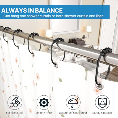 MENGJINGO 12PCS Wide Shower Curtain Hooks Rings, Rust Proof Stainless Steel | Heavy Duty Shower Hooks Rings for Bathroom Shower Rods Curtains Liners, Easy Glide Rollers, Set of 12, Black - color: Black
