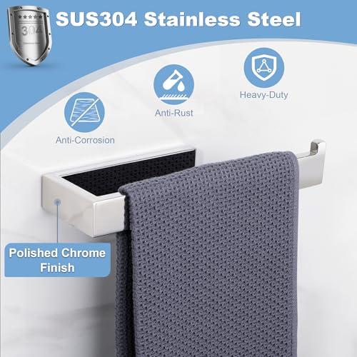 Sayayo Chrome Towel Bar for Bathroom Wall, 10 Inch Hand Towel Holder | SUS304 Stainless Steel Towel Ring, Kitchen Towel Rack Modern Square - color: Chromed