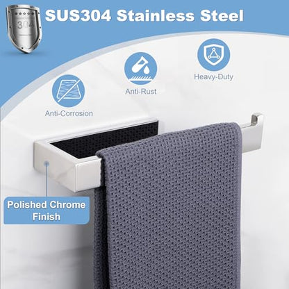 Sayayo Chrome Towel Bar for Bathroom Wall, 10 Inch Hand Towel Holder | SUS304 Stainless Steel Towel Ring, Kitchen Towel Rack Modern Square - color: Chromed