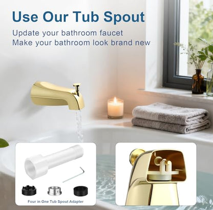 Universal Gold Tub Spout for 1/2" Copper Pipe, 1/2" IPS and 3/4" IPS, Bathtub Faucet with Diverter and Adapter and Hex Wrench (Polished Gold) - color: Polished Gold