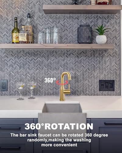 Bar Sink Faucet Single Hole: ARCORA Brushed Gold Wet Bar Faucets - Prep Sink Faucet 360 Swivel - Small Kitchen Bathroom Faucet with cUPC Supply Lines - color: Brushed Gold
