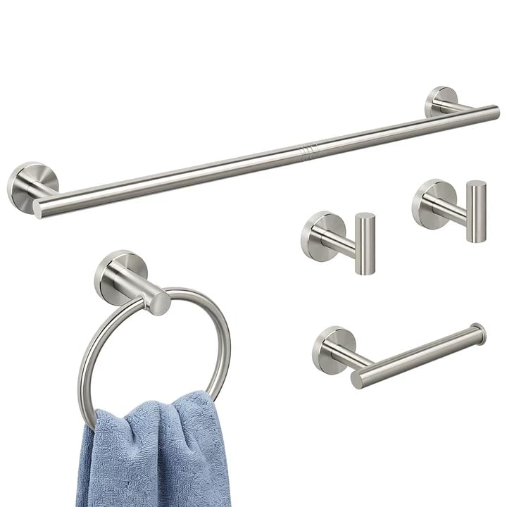 Livabber 5-Piece Bath Hardware Set, 24 Inch SUS304 Stainless Steel Towel Bar Set, Heavy Duty Wall Mounted Towel Racks for Bathroom Accessories Kit (Brushed Nickel) - color: Brushed Nickel