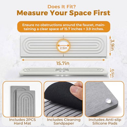 Diatomite Faucet Mat for Kitchen & Bathroom Sink Fast Drying Stone Splash Guard, Super Absorbent Sink Protector Prevents Moisture, Easy Clean Counter Tray (White, 15.8"x3.9") - color: White--15.8"x3.9"