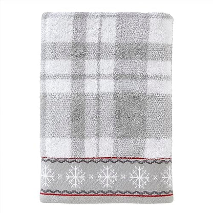 SKL Home Christmas/Winter Whistler Plaid Bath Towel, 100% Cotton, Gray | 500 GSM. Soft & absorbent plaid jacquard. Great for holiday gifting. - color: Whistler Plaid, style: Bath Towel