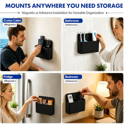 AgePlace 2 Pack Magnetic Toothbrush Holder for Cruise Ship Cabins,Wall Mounted Toothbrush Organizer with 3 Removable Dividers,Travel Must Haves,Cruise Essentials 2026 for Alaska & Caribbean Cruises - color: Black