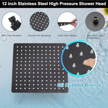 Midanya Shower Faucet Set with Handheld Sprayer,12 Inch,Oil Rubbed Bronze | Rough-in Shower Valve and Trim Kit Included,Square Rain Head,Wall Mount Shower System,All Metal,Bathroom - color: Bronze, size: 12 Inch
