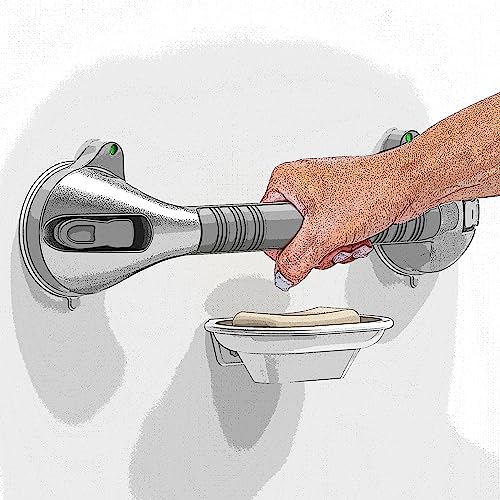 17“ Suction Shower Grab Bar with Indicators, Tool-Free Installation, Steady Handle for Balance Assist for Bathtub, Toilet, Bathroom, Dual Tone, Silver/Gray 2-Pack - size: 17in, Pack of 2