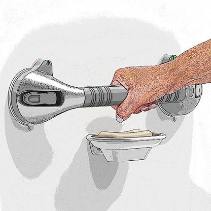 17“ Suction Shower Grab Bar with Indicators, Tool-Free Installation, Steady Handle for Balance Assist for Bathtub, Toilet, Bathroom, Dual Tone, Silver/Gray 2-Pack - size: 17in, Pack of 2