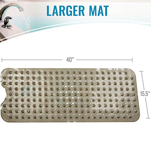 HealthSmart Bath Mat Extra Large No Slip Shower & Bathtub Mat with Suction Cups and Drain Holes for Anti-slip Grip, Machine Washable, Extra Large, 40 x 15.5, Gray - color: Gray, size: 40" x 15.5" (Rectangular)