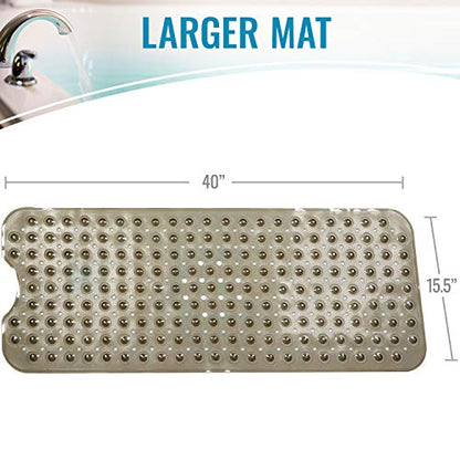 HealthSmart Bath Mat Extra Large No Slip Shower & Bathtub Mat with Suction Cups and Drain Holes for Anti-slip Grip, Machine Washable, Extra Large, 40 x 15.5, Gray - color: Gray, size: 40" x 15.5" (Rectangular)