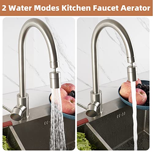 Hibbent Faucet Aerator, 360 Degree Kitchen Sink Faucet Aerator, Dual-function Swivel Big Angle Kitchen Faucet Attachment, Faucet Replacement Part, Brushed Nickel - color: Brushed Nickel, style: Dual Modes