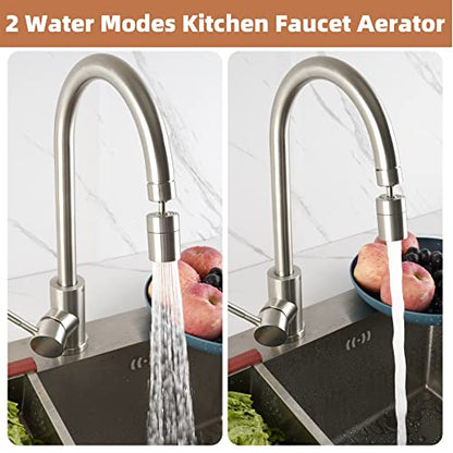 Hibbent Faucet Aerator, 360 Degree Kitchen Sink Faucet Aerator, Dual-function Swivel Big Angle Kitchen Faucet Attachment, Faucet Replacement Part, Brushed Nickel - color: Brushed Nickel, style: Dual Modes