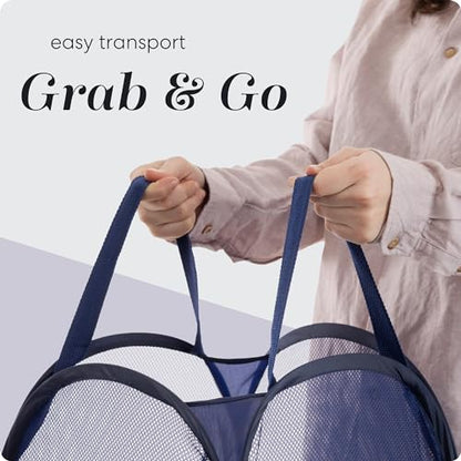 Handy Laundry Collapsible Mesh Foldable Hamper 14" x 14' x 24" Navy Blue - color: Blue