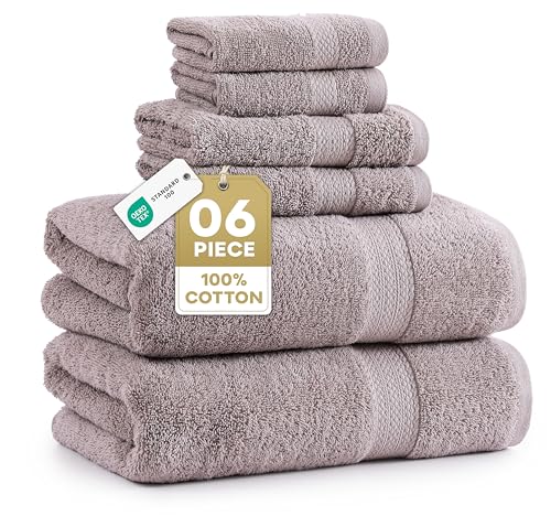 LANE LINEN Towel Set Quick Dry 100% Cotton 6 Piece Soft - Platinum | Cotton Bath Towel Set - Ring-Spun Durability, Ring-Spun Cotton, Terry Weave Comfort, Long-Lasting Comfort, Hotel-Style Look - color: 05: Platinum