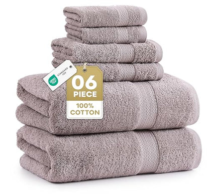 LANE LINEN Towel Set Quick Dry 100% Cotton 6 Piece Soft - Platinum | Cotton Bath Towel Set - Ring-Spun Durability, Ring-Spun Cotton, Terry Weave Comfort, Long-Lasting Comfort, Hotel-Style Look - color: 05: Platinum