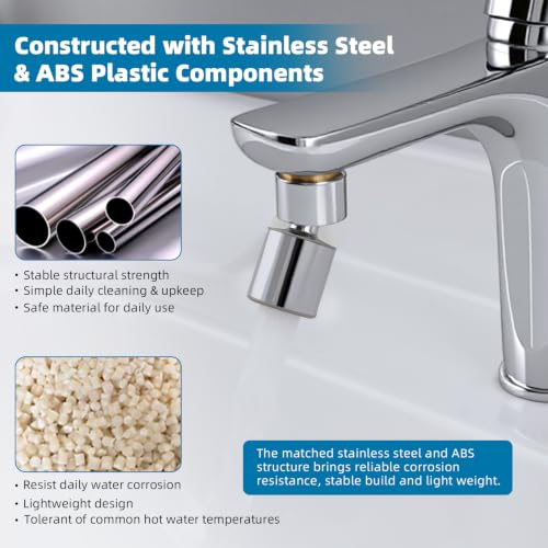 Hibbent NSF/ANSI/CAN 61 & cUPC Certified Faucet Aerator, Chrome | 360° Twist Kitchen Sink Aerator, Dual-function Sink Sprayer Attachment, Faucet Replacement Part 55/64'' Female Thread - color: Chrome, style: Classic 360 Degree Faucet Aerator