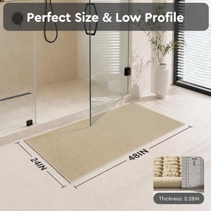 tchdio Bathroom Runner Rug, Absorbent Washable Thin Bath Mat, Non Slip Quick Dry Bath Rugs with Solid Rubber Backing, Low Profile Bath Mat, Beige, 24" x 48" - color: Beige, size: 4' x 2' (Rectangular)