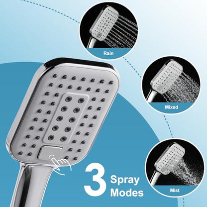 OFFO Shower Slide Bar Combo, Adjustable 31 in Slide Bar with 3-Mode Square Handheld Shower Head and 60 in Stainless Steel Hose, Screw Wall Mounted, Chrome Finish - style: Square 31" Slide Bar & 60" Hose