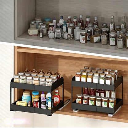 Across-Star Expandable Pull Out Drawers For Shallow Cabinets, 2-Tier Slide Out No Drill Adhesive Kitchen Cabinet Organzier, Adjustable Roll Out Sliding Shelf For Short Upper Cabinet Pantry - size: 8.4''-14.2''W*10.24''D*10.82''H