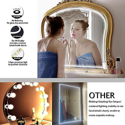 LED Vanity Mirror Lights, Hollywood Style Makeup Lighting, 10FT/6000K/Dimmable/12V Adapter/Self-Adhesive Strip Lights for Mirror, Lighting for Makeup Vanity Table & Bathroom Mirror - size: 10FT Vaniyt Light strip