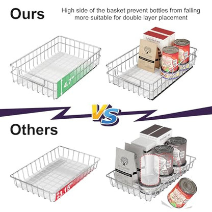 Pull out Cabinet Organizer, Stainless Steel 1-Pack (9.8"W x 16.5"D) Full-Extension Slide out Drawer, Adhesive Roll out Can Spice Storage Basket Shelf Rack for Pantry, Kitchen, Bathroom, Home Closet - size: (9.8"W x 16.5"D x 4.7"H)