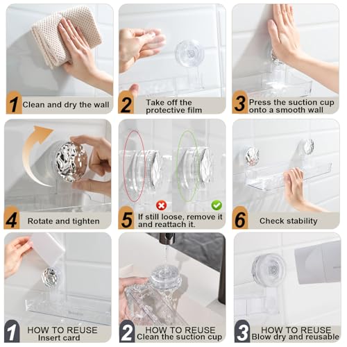 Shower Caddy Suction Cup, Wall Mounted Suction Shower Rack Organizer, No Drilling Clear Shelf Basket with 4 Movable Hooks, Bathroom Storage Rack Suitable for Smooth Walls - style: Long size, 1 piece