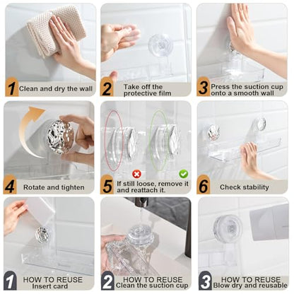 Shower Caddy Suction Cup, Wall Mounted Suction Shower Rack Organizer, No Drilling Clear Shelf Basket with 4 Movable Hooks, Bathroom Storage Rack Suitable for Smooth Walls - style: Long size, 1 piece