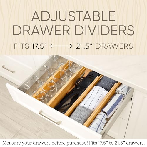 Expandable Bamboo Drawer Dividers – drawer separators for Clothes, Kitchen Utensils, Bathroom, and Dresser Drawers (17.5" to 21.5") - size: 17.5" - 21.5" (Large Size)
