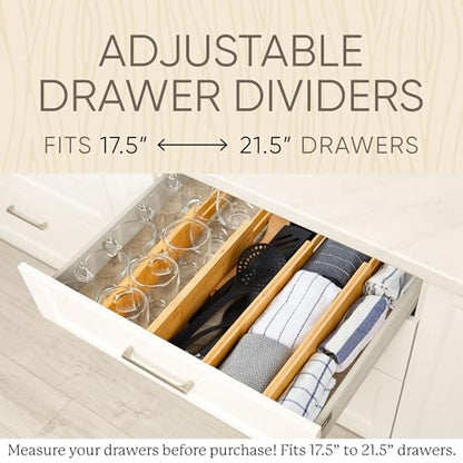 Expandable Bamboo Drawer Dividers – drawer separators for Clothes, Kitchen Utensils, Bathroom, and Dresser Drawers (17.5" to 21.5") - size: 17.5" - 21.5" (Large Size)