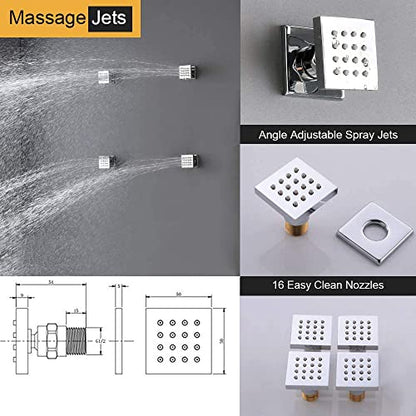 Full Body Shower System with 4PCS Body Jets Thermostatic 12 Inch Wall Mounted Shower Faucet Set Fixtures Complete with Valve Kit, Can Use All Function At Once Chrome - color: Chrome
