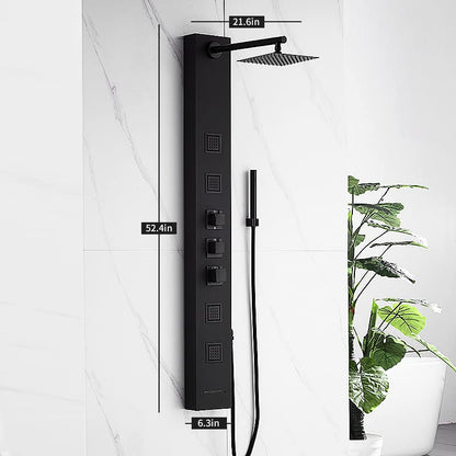 Achelous Square Rainfall Shower Head Panel System with Thermostatic,Stainless Steel High Pressure Turbo Body Jets Waterfall Shower Tower,Brass Handheld Wand in Matte Black - style: Square