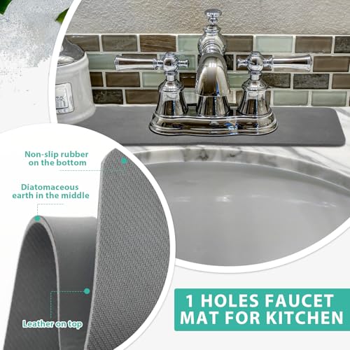 Tioncy 2 Pcs Faucet Mat Sink Splash Guard Oval-hole Oval Splash Pad for Kitchen Sink Oval Base Diatomite Faucet Mat for Bathroom Absorbent Mat Splatter Screens(Dark Gray) - color: Dark Gray
