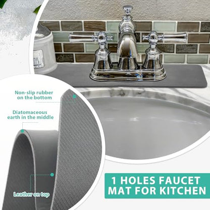 Tioncy 2 Pcs Faucet Mat Sink Splash Guard Oval-hole Oval Splash Pad for Kitchen Sink Oval Base Diatomite Faucet Mat for Bathroom Absorbent Mat Splatter Screens(Dark Gray) - color: Dark Gray
