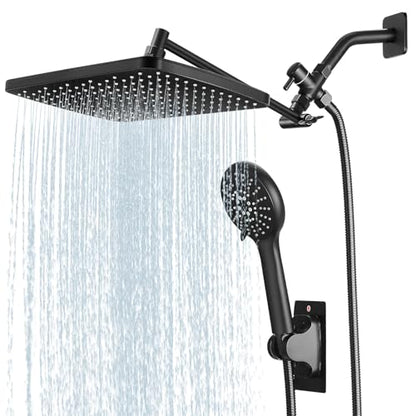 Shower Head with Handheld, High Pressure Black Rain Shower Head | Regaderas Para Shower,11.8" Rectangular,Rainfall Shower Head,Dual Shower Head,Bathroom Decor,Extension Arm,5 Spray Mode - color: A-Matte Black, style: Rectangular 12"