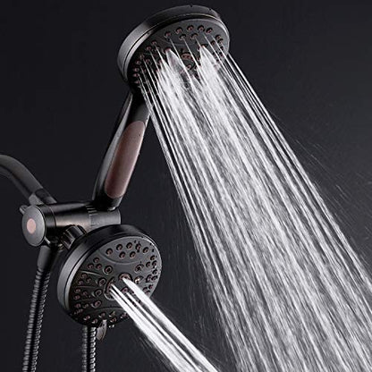 High Pressure 48-mode Luxury 3-way Combo – Dual Rain & Handheld Shower Head – 6 Foot Stainless Steel Hose – Anti Slip Grip – All Oil Rubbed Bronze Finish – Top US Brand – Extra Wall Bracket - color: Oil Rubbed Bronze