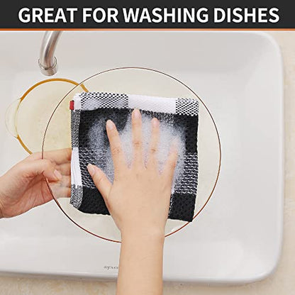 Homaxy 100% Cotton Check 12 Pack Dish Cloths, 12" x 12", White & Black | Waffle Weave, Plaid, Super Soft and Absorbent Dish Rags, Quick Drying, Multi-Purpose - color: White & Black, size: 12 x 12 - 12 Pack