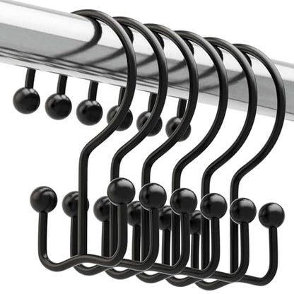 Titanker Shower Curtain Hooks Rings, Rust Resistant Metal Minimalist Simple Double Glide Shower Hooks Rings for Bathroom Shower Rods Curtains, Set of 12 Hooks - Black - color: Black, style: Minimalist