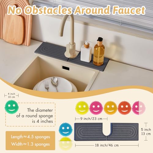 18 Inch Faucet Mat for Kitchen Island Sink, Wider Instant Dry Sink Protector for Countertop, Stone Sink Caddy Diatomaceous Earth Stone Drying Tray Around Faucet for Kitchen Bathroom RVs, Dark Grey - size: 18" x 5"