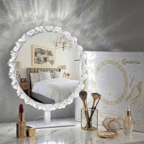 Crystal Vanity Mirror, 11" Silver LED Makeup Mirror, 3CCT Touch | Crystal Vanity Mirror with 2700K/4000K/6500K CCT, 10%-100% Dimming, Touch Control, and Adjustable Angle for Makeup Stations - size: 13.4"L x 11.8"W