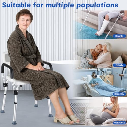 Shower Chair for Elderly and Disabled Inside Shower | Shower Seat for Inside Tub 450 LB Heavy Duty, Shower Chair with Arms and Back - color: Gray