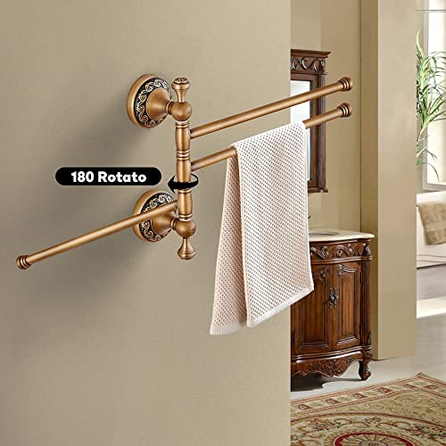 Leyden Swivel Towel Bar, Antique Brass 3 Arm Swing Towel Rack Towel Rotated Bar Holder Brass Wal