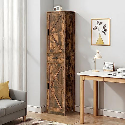 TEENFON Tall Bathroom Cabinet, Storage Cabinet with 6 Shelves & Drawer, Bathroom Storage Cabinet with Adjustable Shelves, Tall Cabinet for Living Room, Home Office, Brown - color: Brown