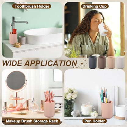 uxcell Bathroom Tumblers, 14oz Reusable Toothbrush Cup 2.8x4 Plastic Cup for Bathroom Travel Home Toothpaste Makeup Brush Holder Mouthwash Water Beverages Combs, Brown - color: Brown