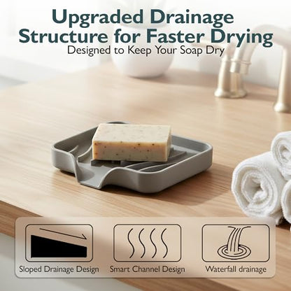 Self Draining Soap Dish with Drain Spout - Bar Soap Holder for Bathroom & Kitchen Sink - Flexible Non-Slip Silicone Soap Holder for Bar Soap, Sponge & Scrubber - 1 Pack - size: 1 Pack