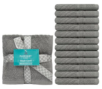 PH Pleasant Home Diagonal Wash Cloths Set - 12 Pack (12” x 12”) – 509 GSM - 100% Ring Spun Cotton Wash Cloth - Super Soft and Highly Absorbent Face Towels (Dark Grey) - color: Dark Grey, style: Diagonal