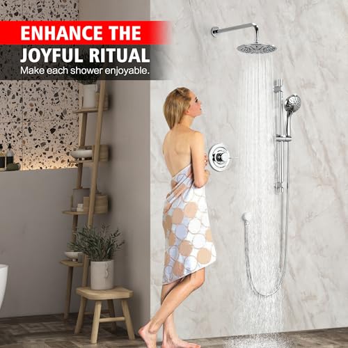 SUMERAIN Bathroom Shower Faucet System with Slide Bar, Chrome Finish | Modern, High Pressure Rainfall Shower Head, 3-Setting Handheld Shower, 2-in-1 Easy Control Shower Valve Included - color: Chrome