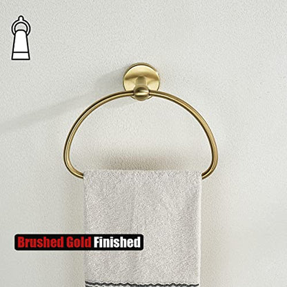 JQK Towel Ring Light Gold, Stainless Steel Half Ring Towel Holder for Bathroom, 7 Inch Brushed Golden Wall Mount, TR160-BG - color: Gold