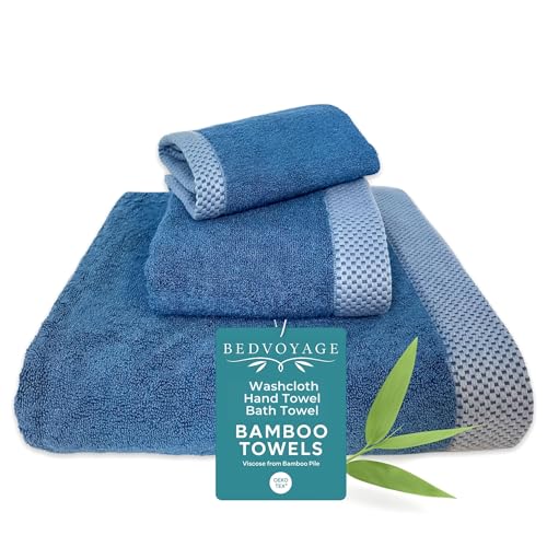 Luxury Bath Towels Set of 3 - Ultra Soft Plush Bathroom Towel Set - Highly Absorbent Viscose from Bamboo Bath Towels, 3pc Spa Towel for Body - Indigo - color: Indigo, size: 3 pieces